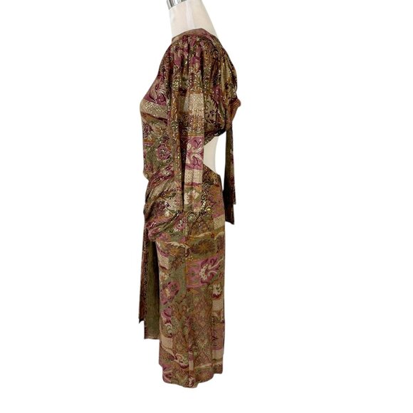 Janine Hand Painted Gold Metallic Mosaic Dress Size Medium Vintage 1980s Italy - Picture 7 of 11